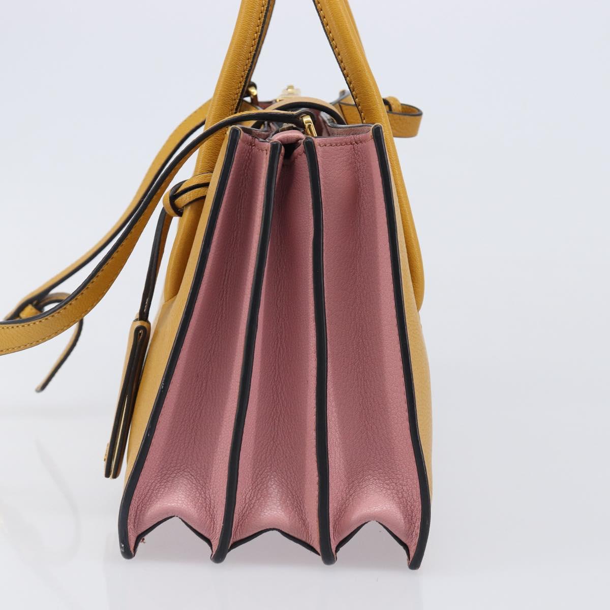 Miu Miu Hand Bag Leather 2way Yellow Gold Tone Auth bs37269A