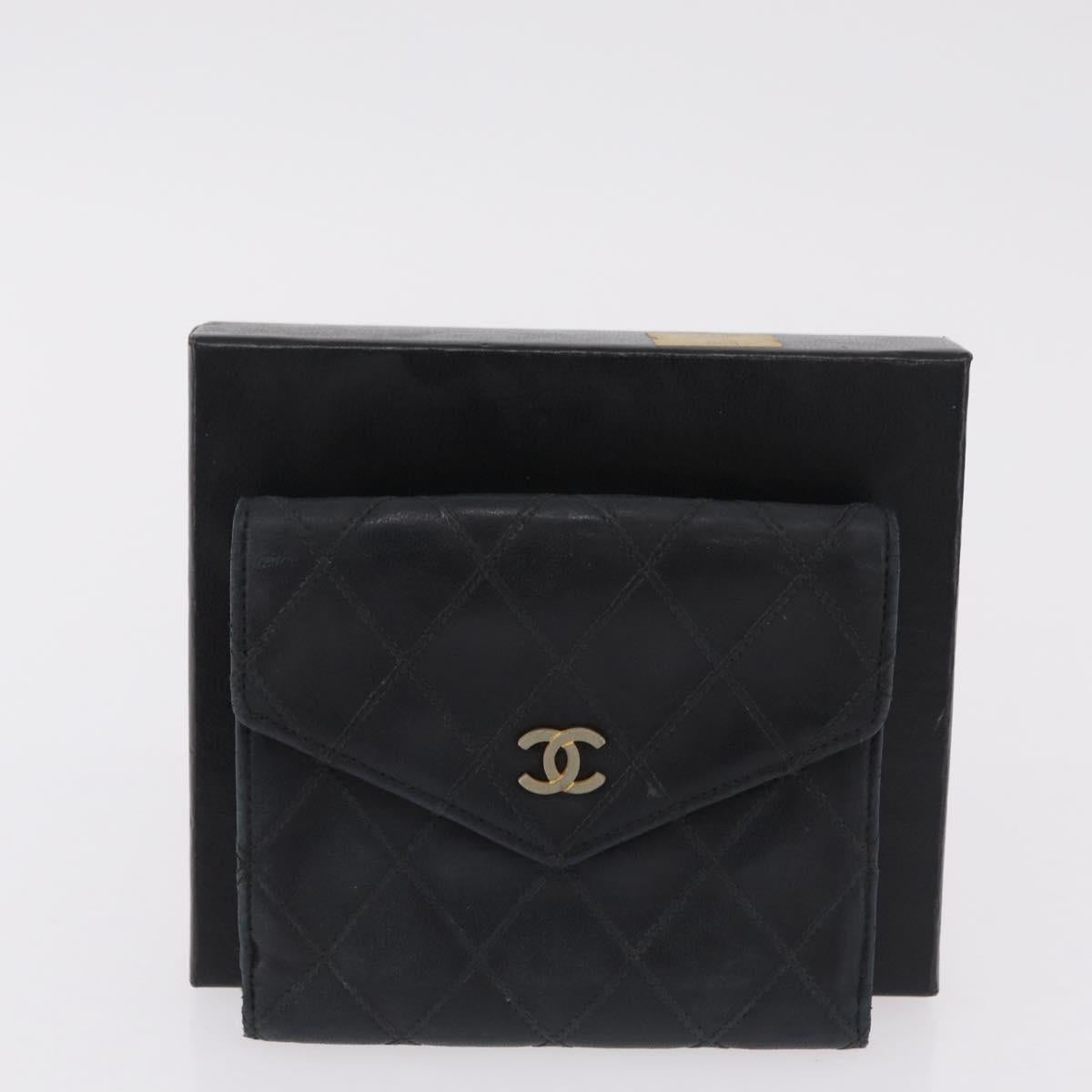 CHANEL Wallet Leather 3 Set Black Red Navy CC Auth bs37285