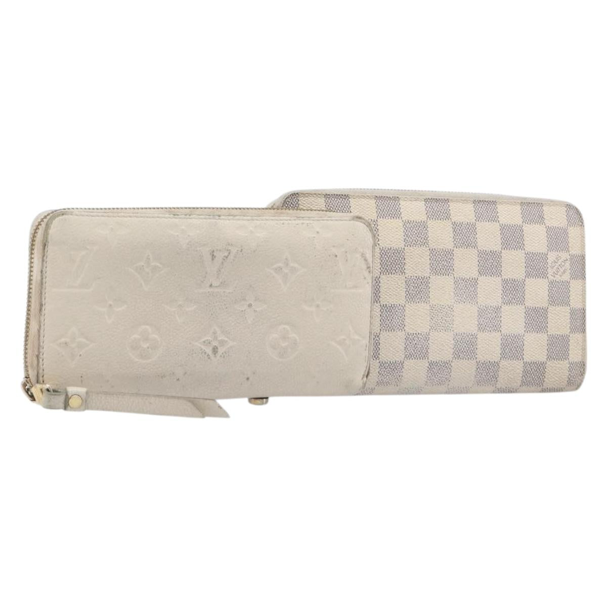 LOUIS VUITTON Damier Azur Monogram Empreinte Wallet 2 Set Ivory LV Auth bs37286