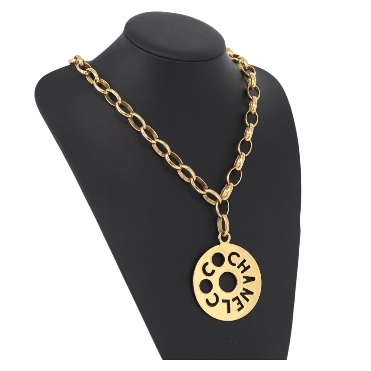 CHANEL Necklace metal Gold CC Auth bs37290M