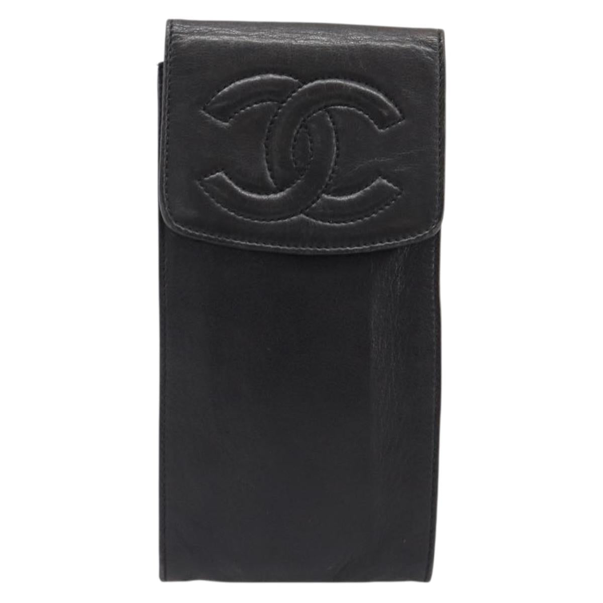 CHANEL Glasses Case Lamb Skin Dark Brown CC Auth bs37291