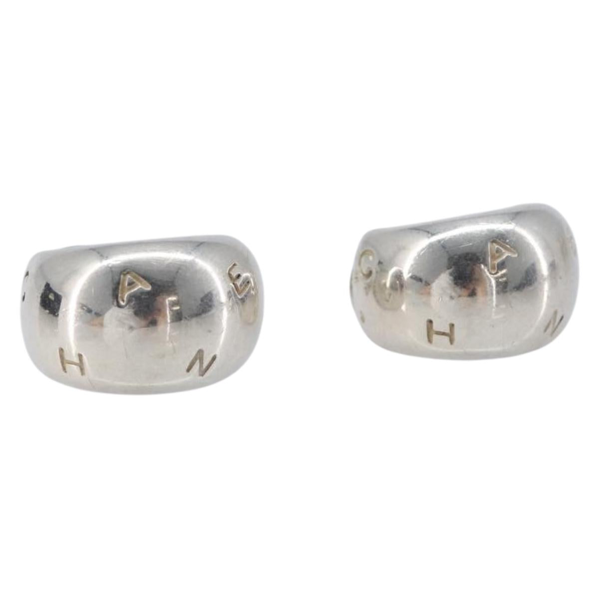 CHANEL Earring metal Silver CC Auth bs37292