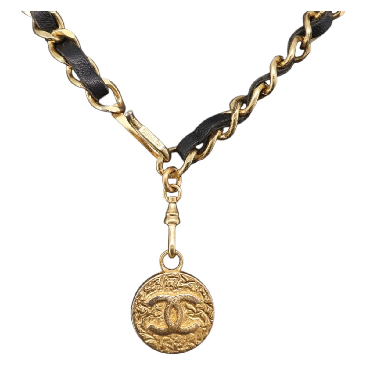 CHANEL Necklace metal Gold Tone CC Auth bs37294A