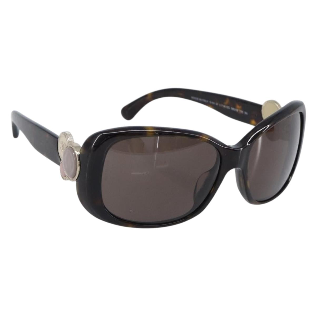 CHANEL Sunglasses plastic Dark Brown CC Auth bs37302