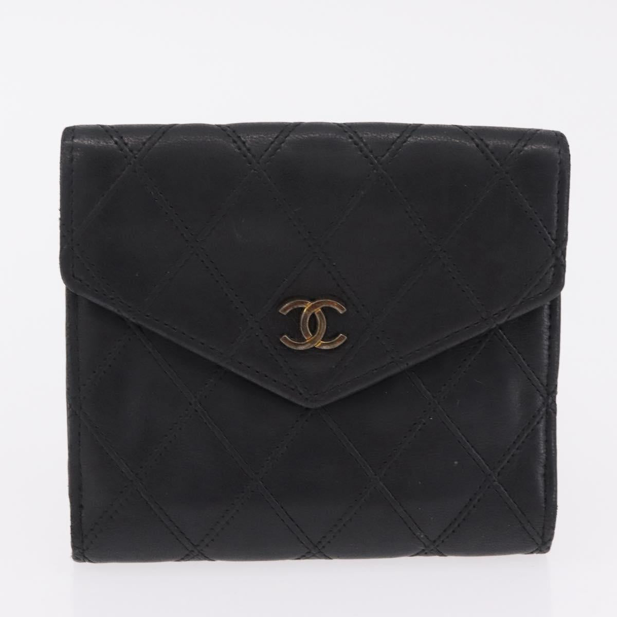 CHANEL Bicolore Wallet Leather 2 Set Black CC Auth bs37308