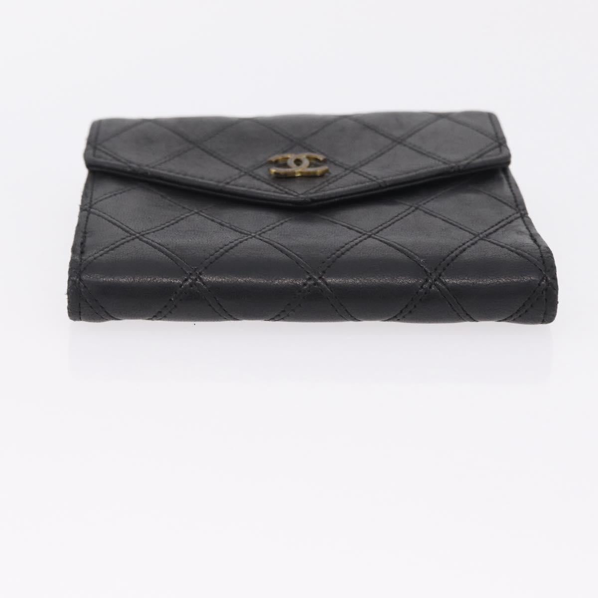 CHANEL Bicolore Wallet Leather 2 Set Black CC Auth bs37308