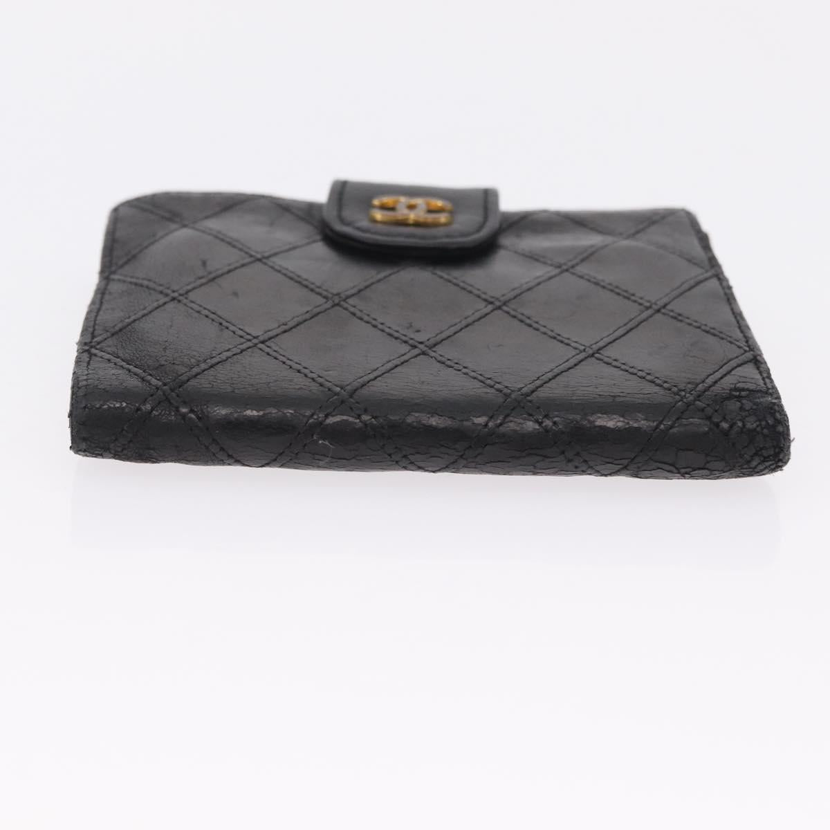 CHANEL Bicolore Wallet Leather 2 Set Black CC Auth bs37308