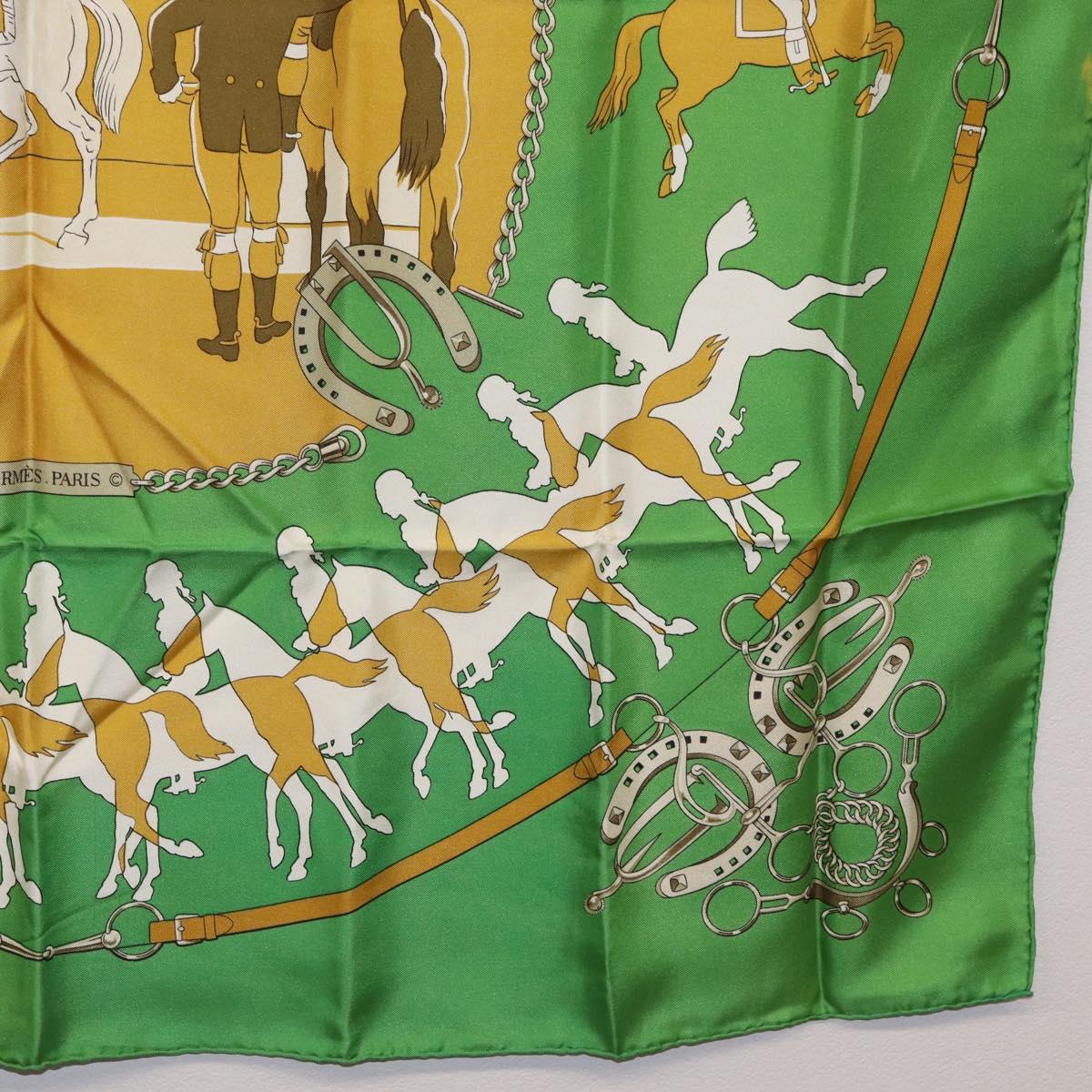 HERMES Carre90 Scarf ""MAN`EGE"" Silk Green Auth bs37309