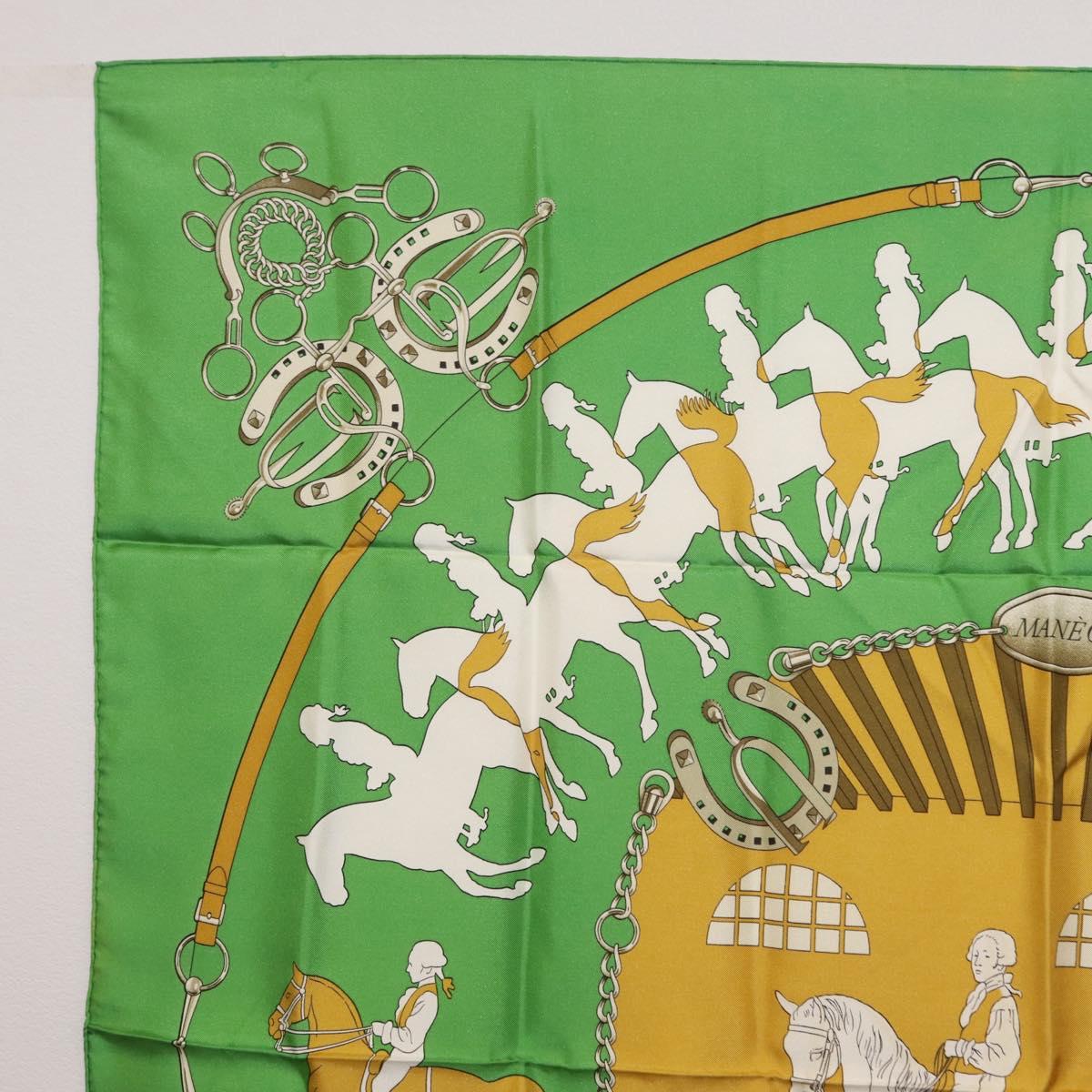 HERMES Carre90 Scarf ""MAN`EGE"" Silk Green Auth bs37309