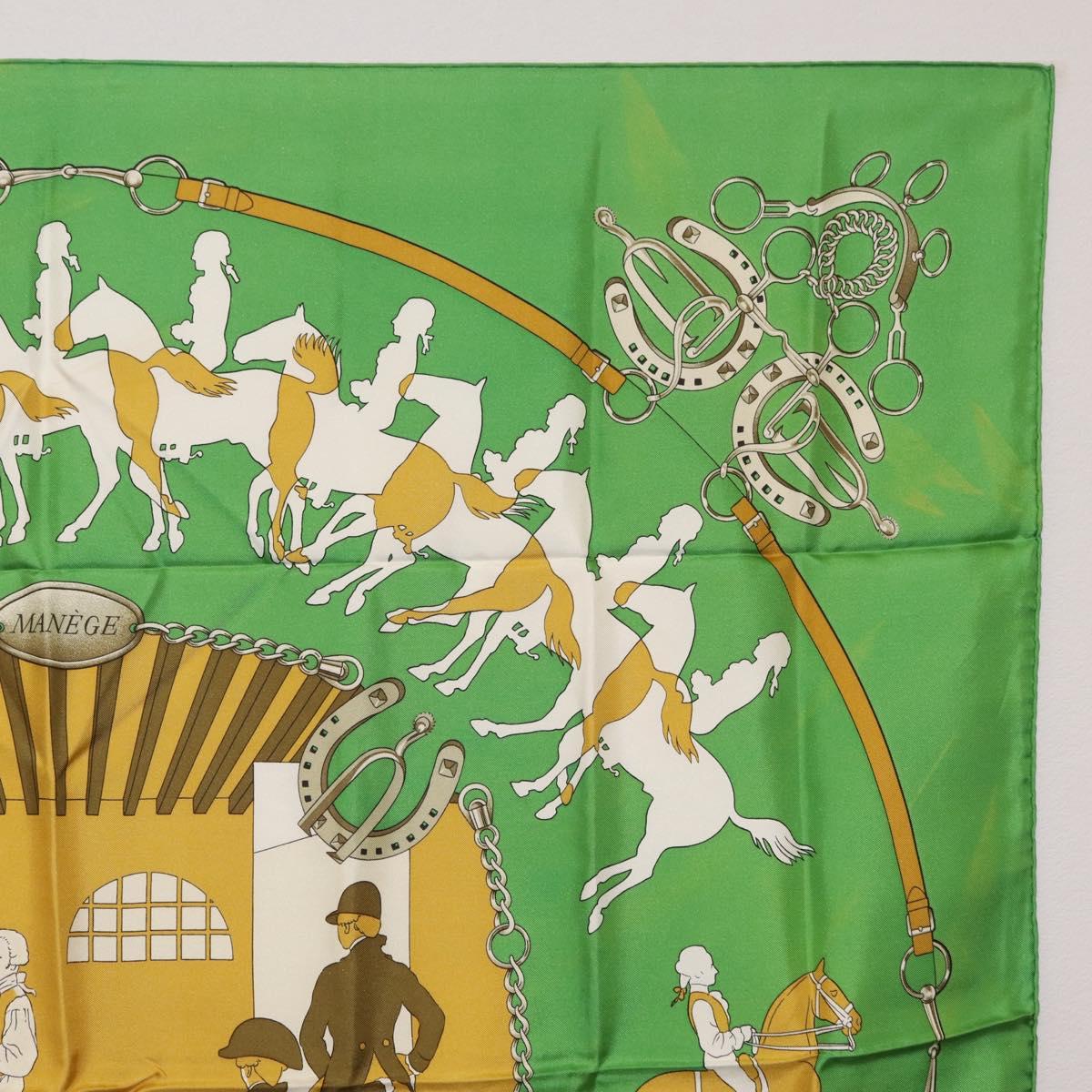 HERMES Carre90 Scarf ""MAN`EGE"" Silk Green Auth bs37309