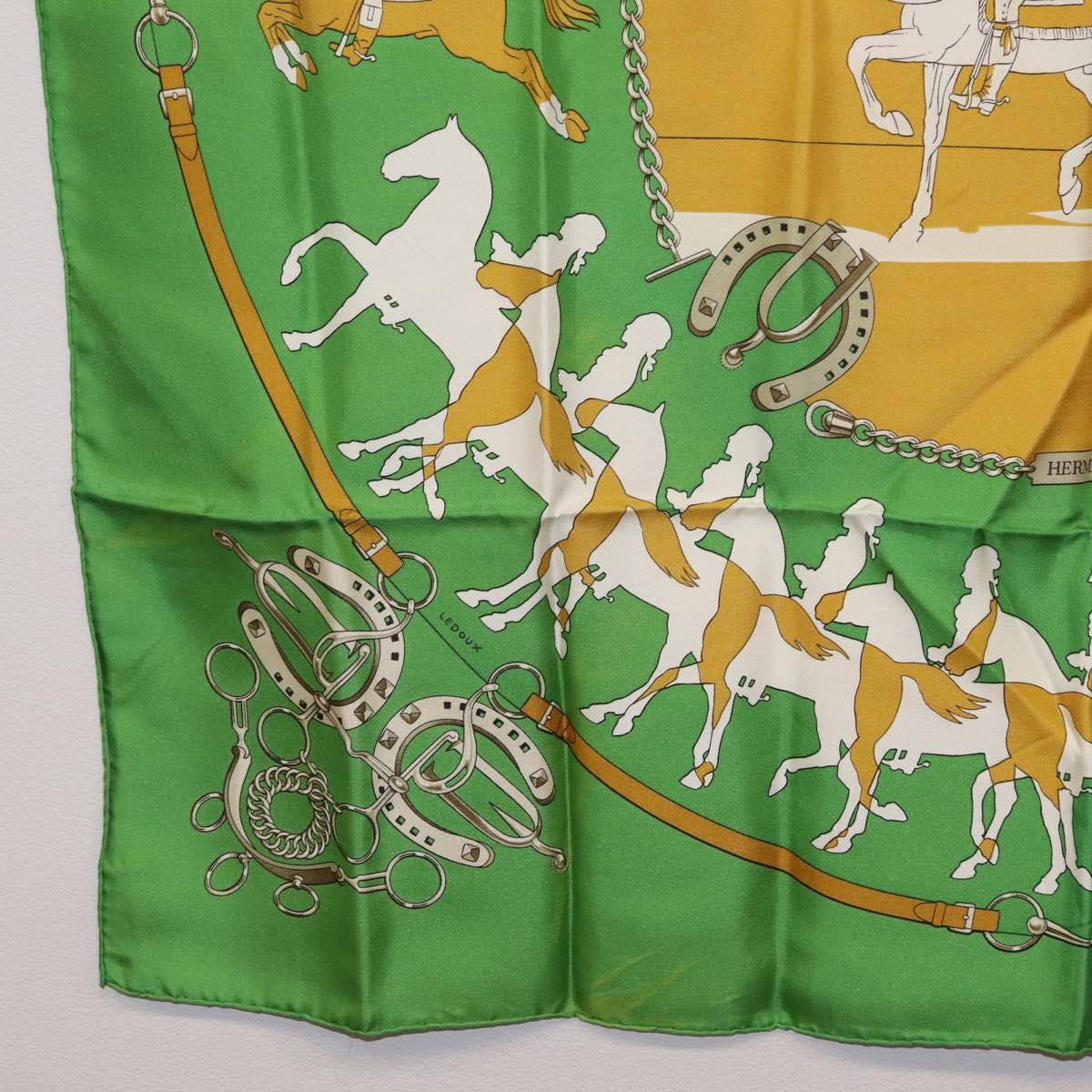 HERMES Carre90 Scarf ""MAN`EGE"" Silk Green Auth bs37309