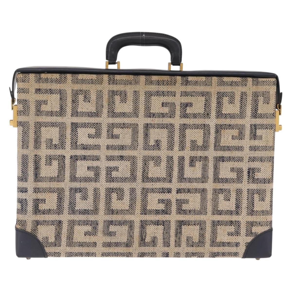 GIVENCHY Trunk Canvas Beige Gold Tone Auth bs37311