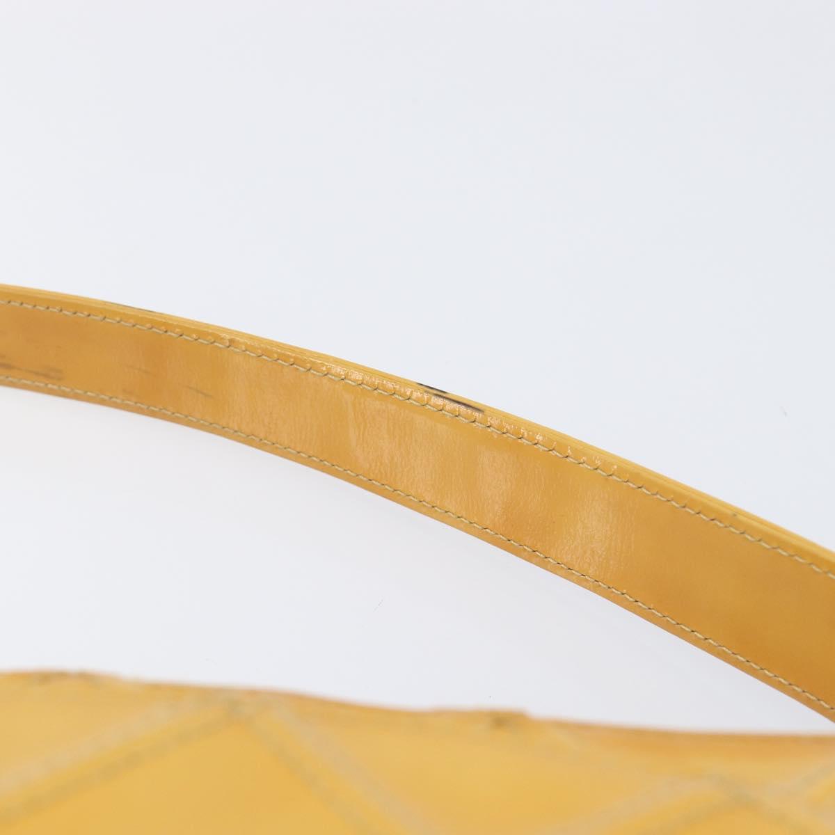 CHANEL Matelasse Shoulder Bag Patent leather Yellow Silver CC Auth bs37322