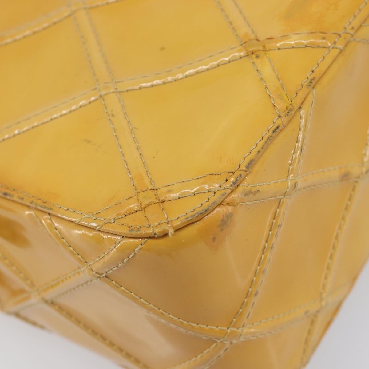 CHANEL Matelasse Shoulder Bag Patent leather Yellow Silver CC Auth bs37322