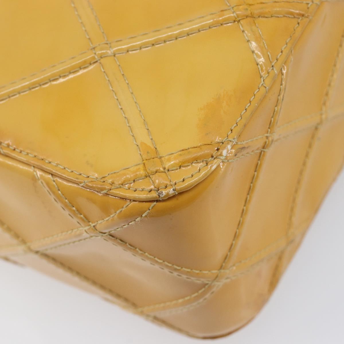 CHANEL Matelasse Shoulder Bag Patent leather Yellow Silver CC Auth bs37322