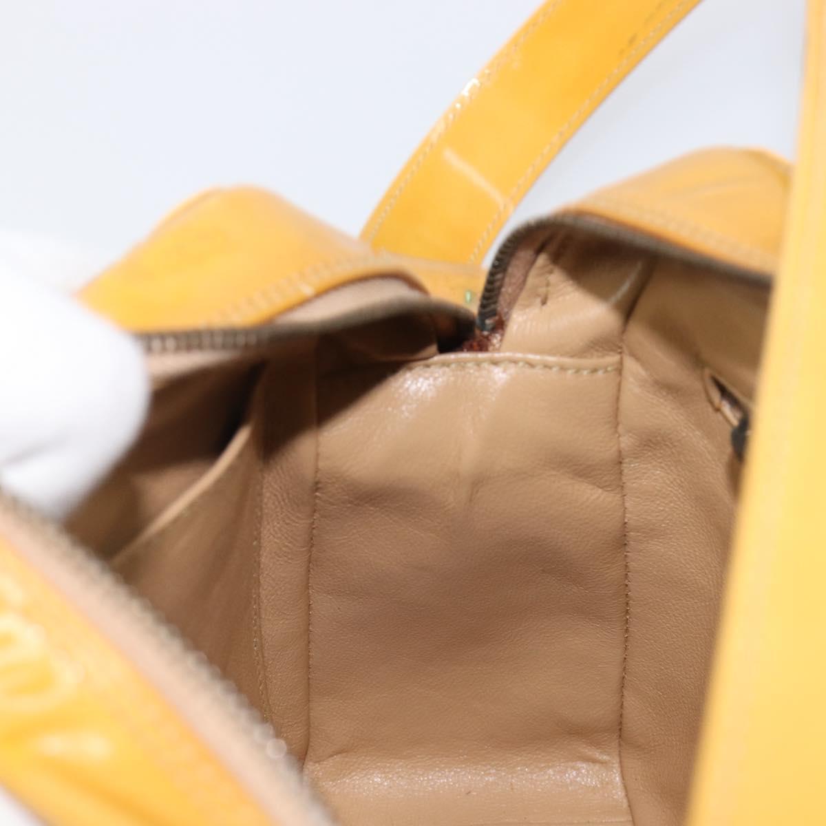 CHANEL Matelasse Shoulder Bag Patent leather Yellow Silver CC Auth bs37322