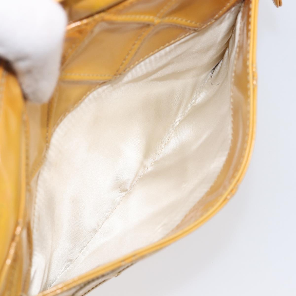 CHANEL Matelasse Shoulder Bag Patent leather Yellow Silver CC Auth bs37322