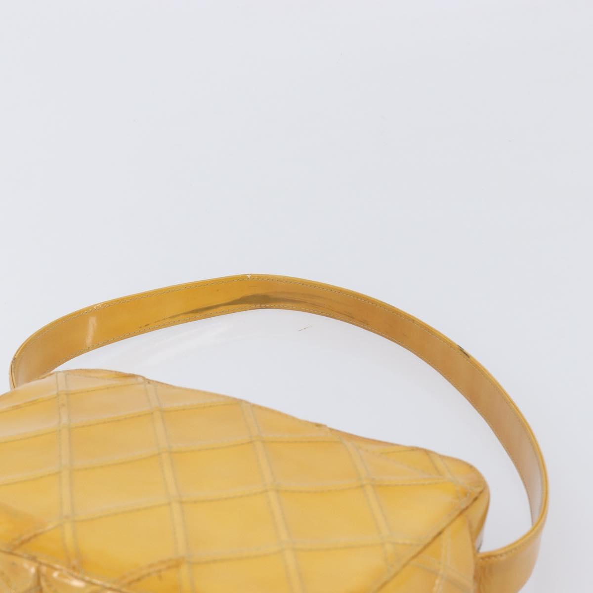 CHANEL Matelasse Shoulder Bag Patent leather Yellow Silver CC Auth bs37322