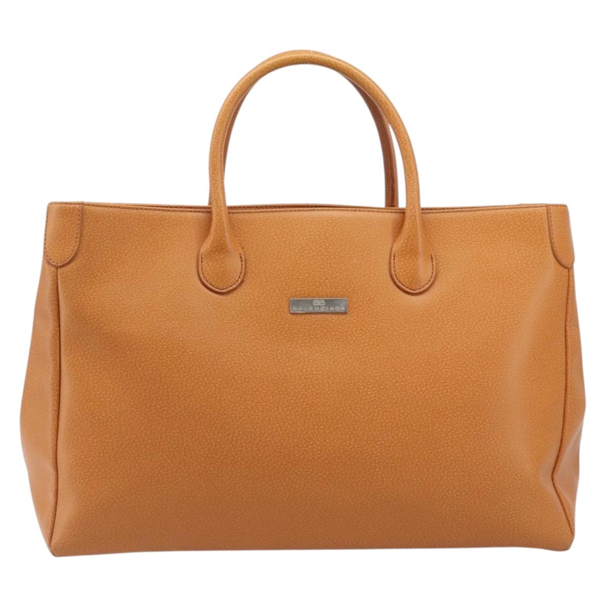 BALENCIAGA Tote Bag Leather Brown Silver Auth bs37325
