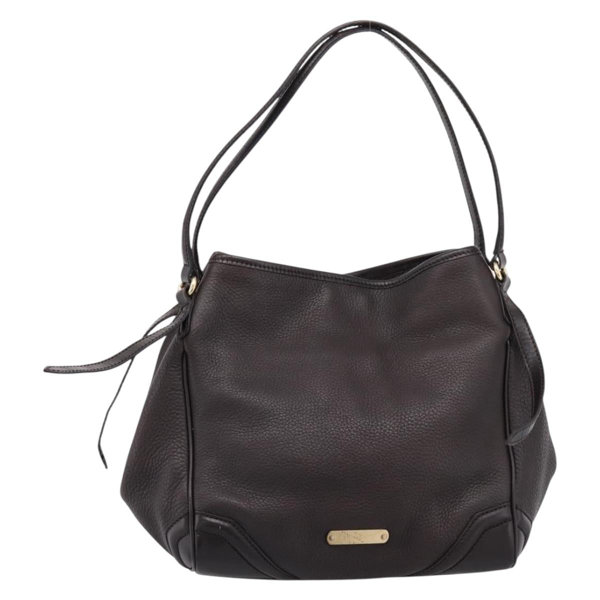 BURBERRY Tote Bag Leather Brown Gold Auth bs37327