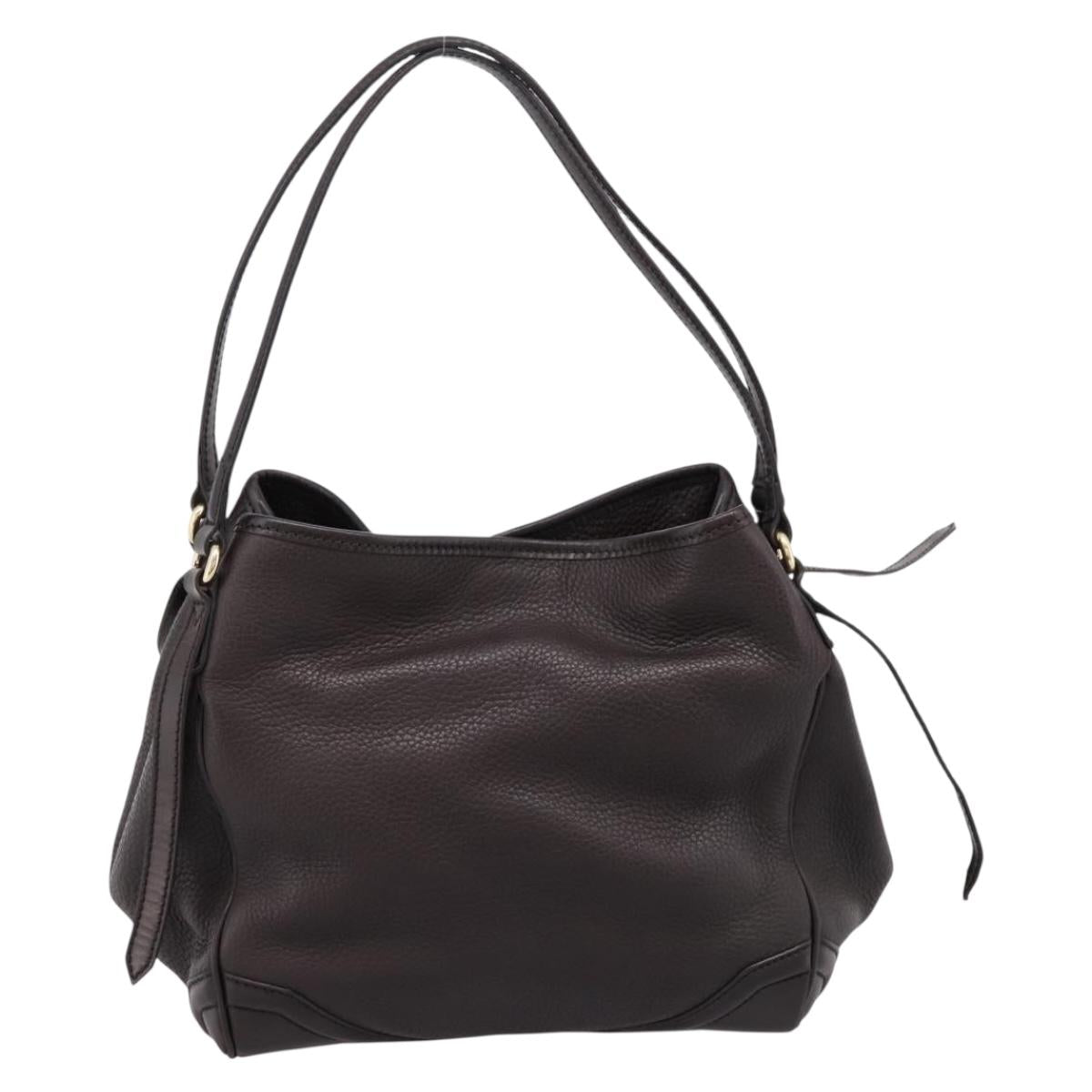 BURBERRY Tote Bag Leather Brown Gold Auth bs37327