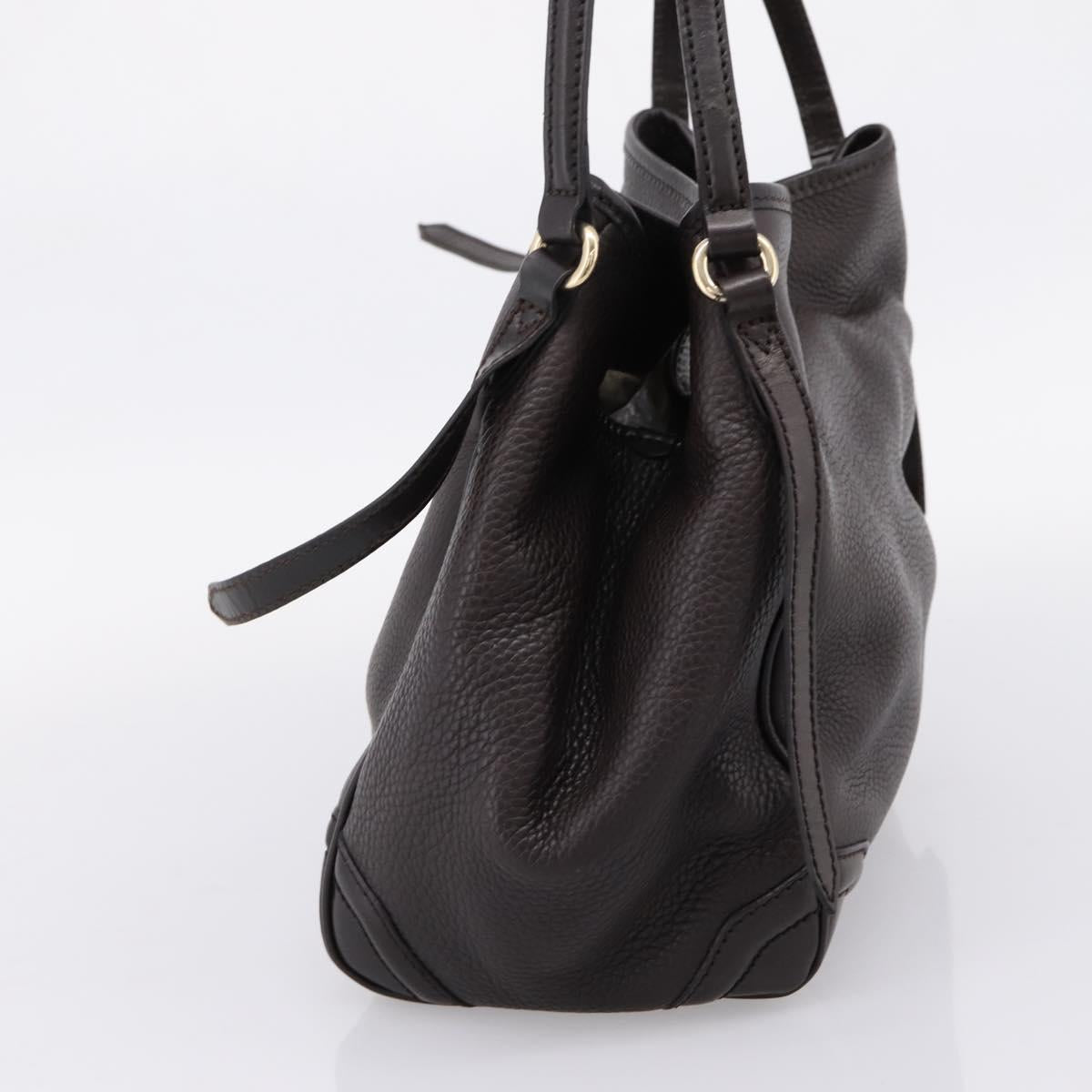BURBERRY Tote Bag Leather Brown Gold Auth bs37327