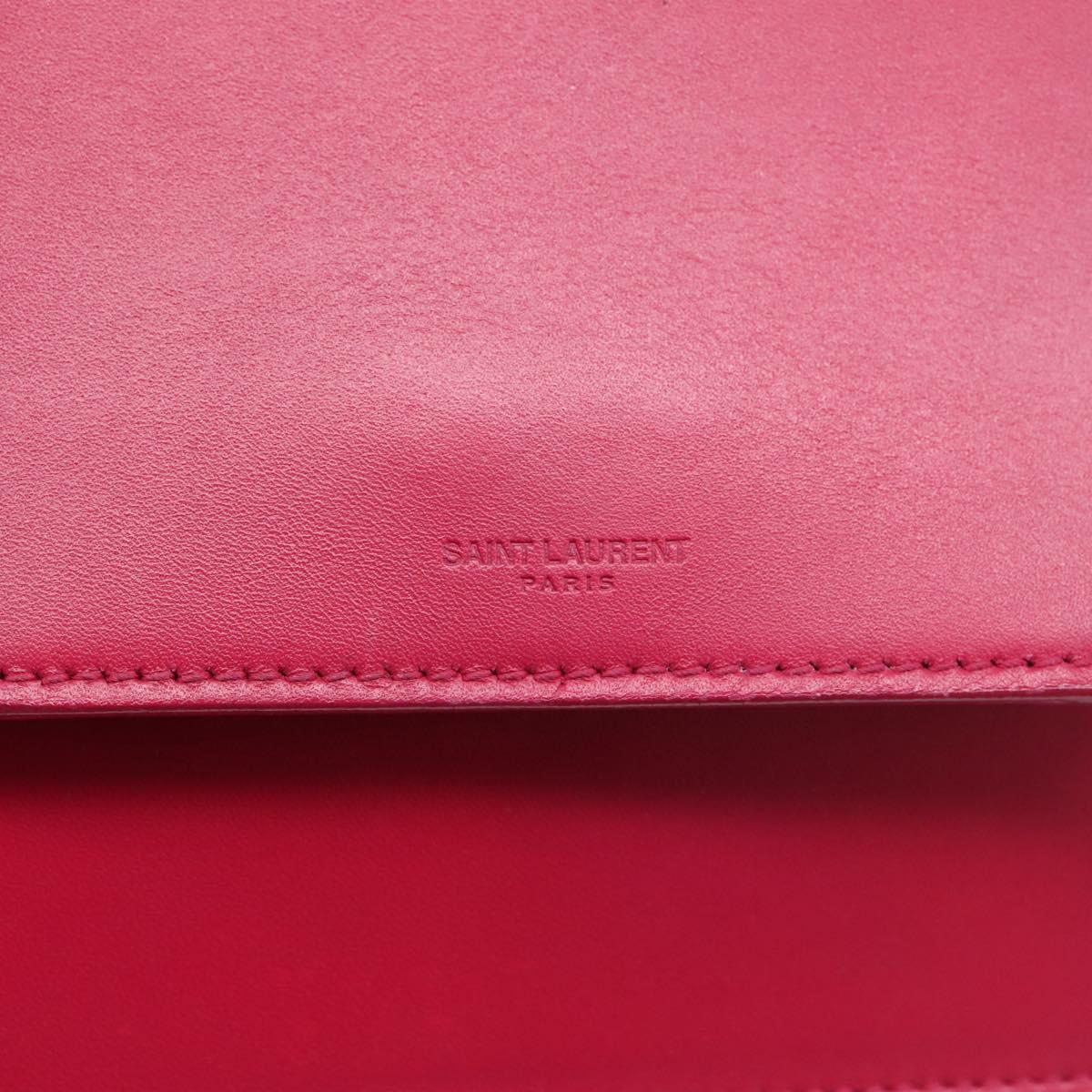 SAINT LAURENT Chain Shoulder Bag Leather Pink Gold Auth bs37328