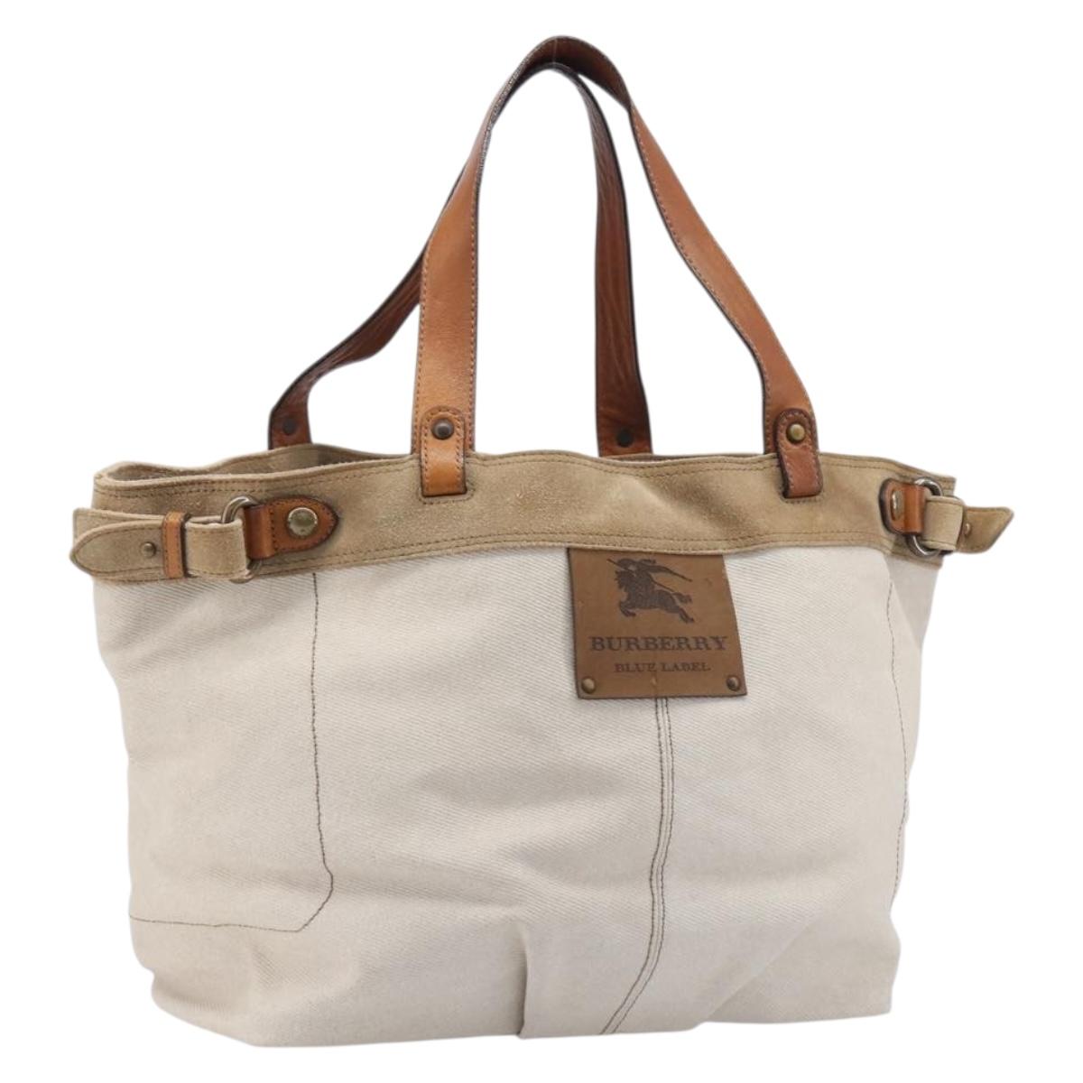 BURBERRY Blue Label Tote Bag Canvas White Auth bs37331