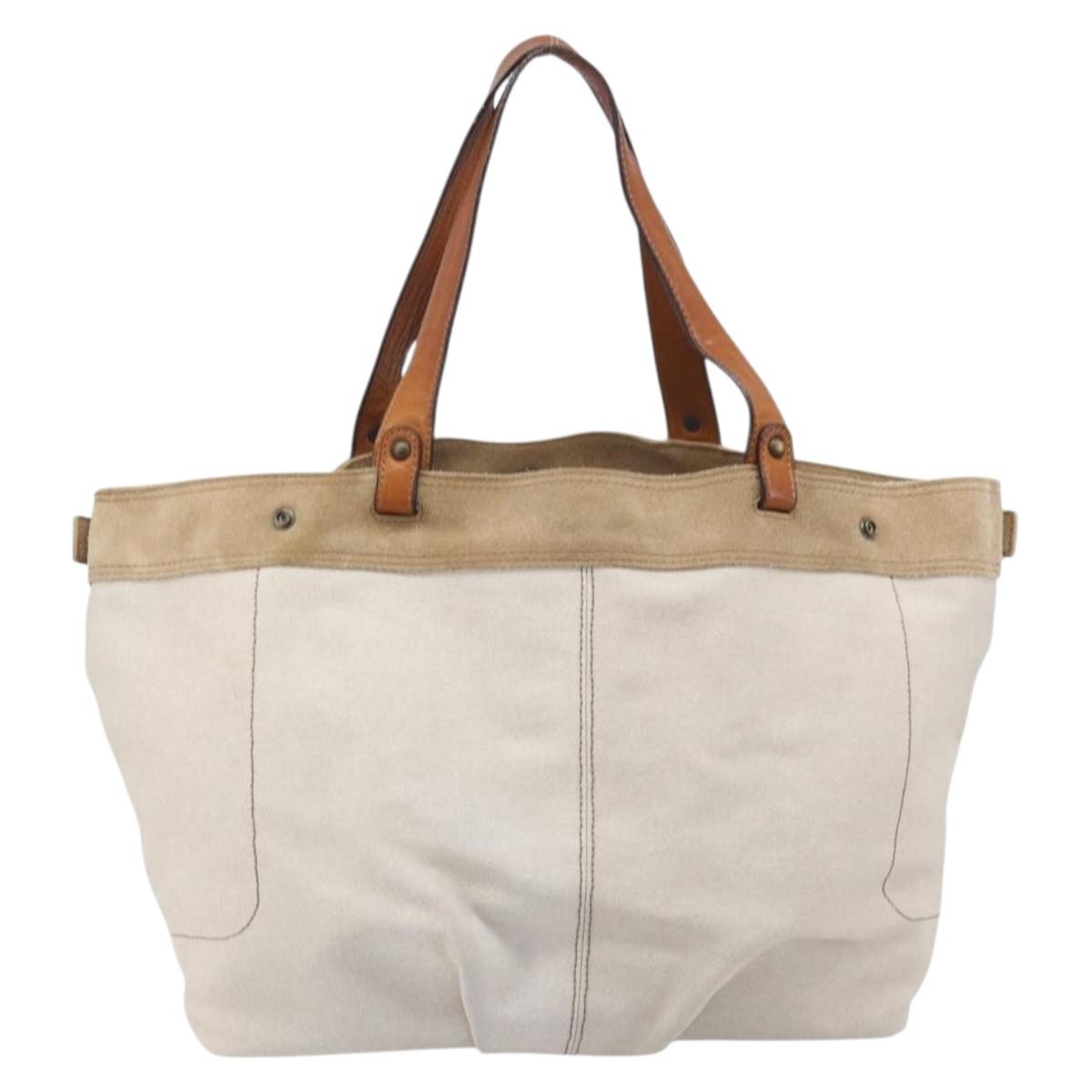 BURBERRY Blue Label Tote Bag Canvas White Auth bs37331