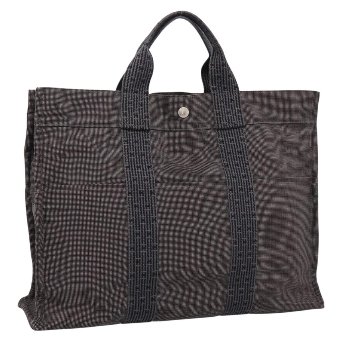 HERMES Her Line Tote MM Tote Bag Canvas Gray Silver Auth bs37333