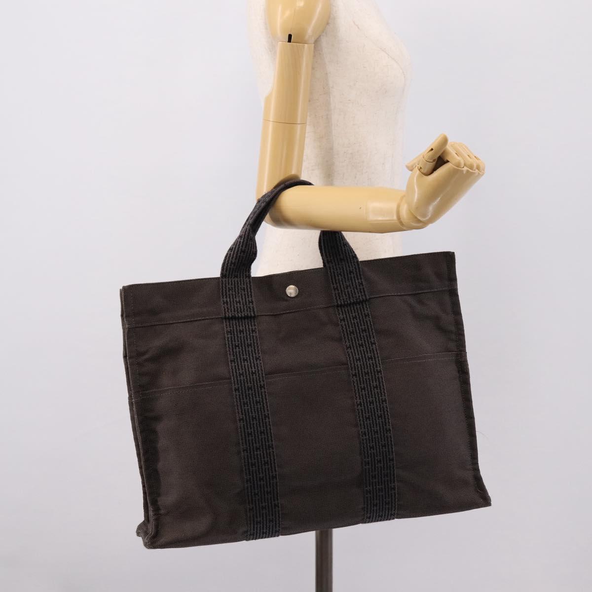 HERMES Her Line Tote MM Tote Bag Canvas Gray Silver Auth bs37333