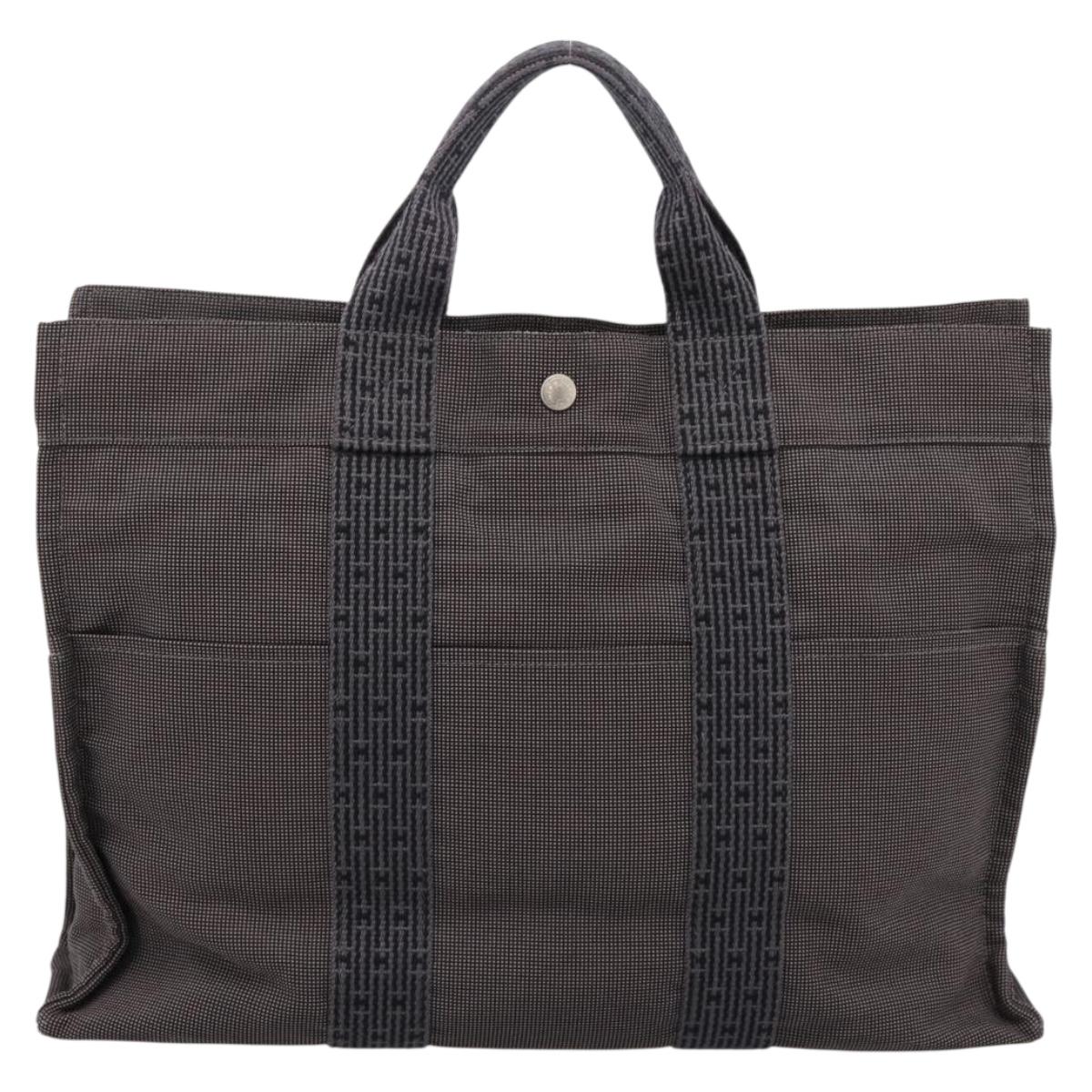 HERMES Her Line Tote MM Tote Bag Canvas Gray Silver Auth bs37333