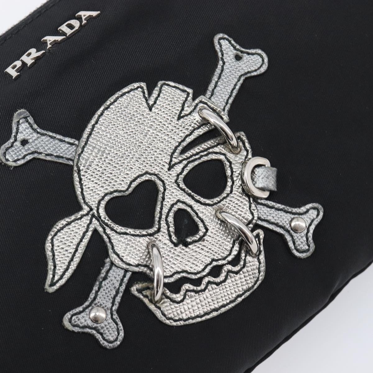 PRADA Pouch Nylon Black Silver Auth bs37334