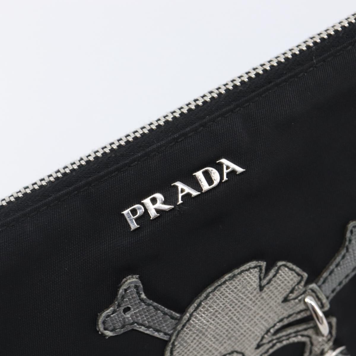 PRADA Pouch Nylon Black Silver Auth bs37334