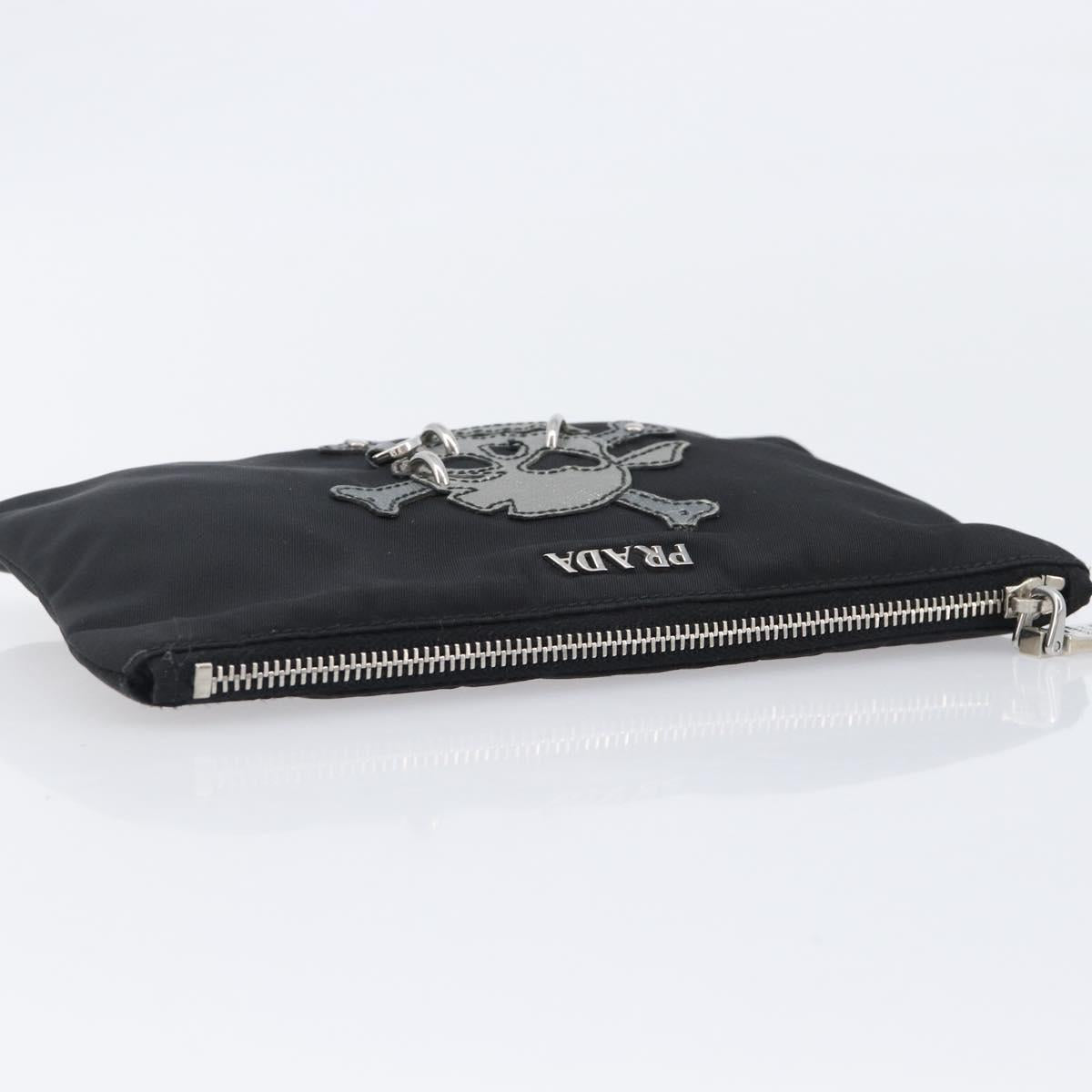 PRADA Pouch Nylon Black Silver Auth bs37334