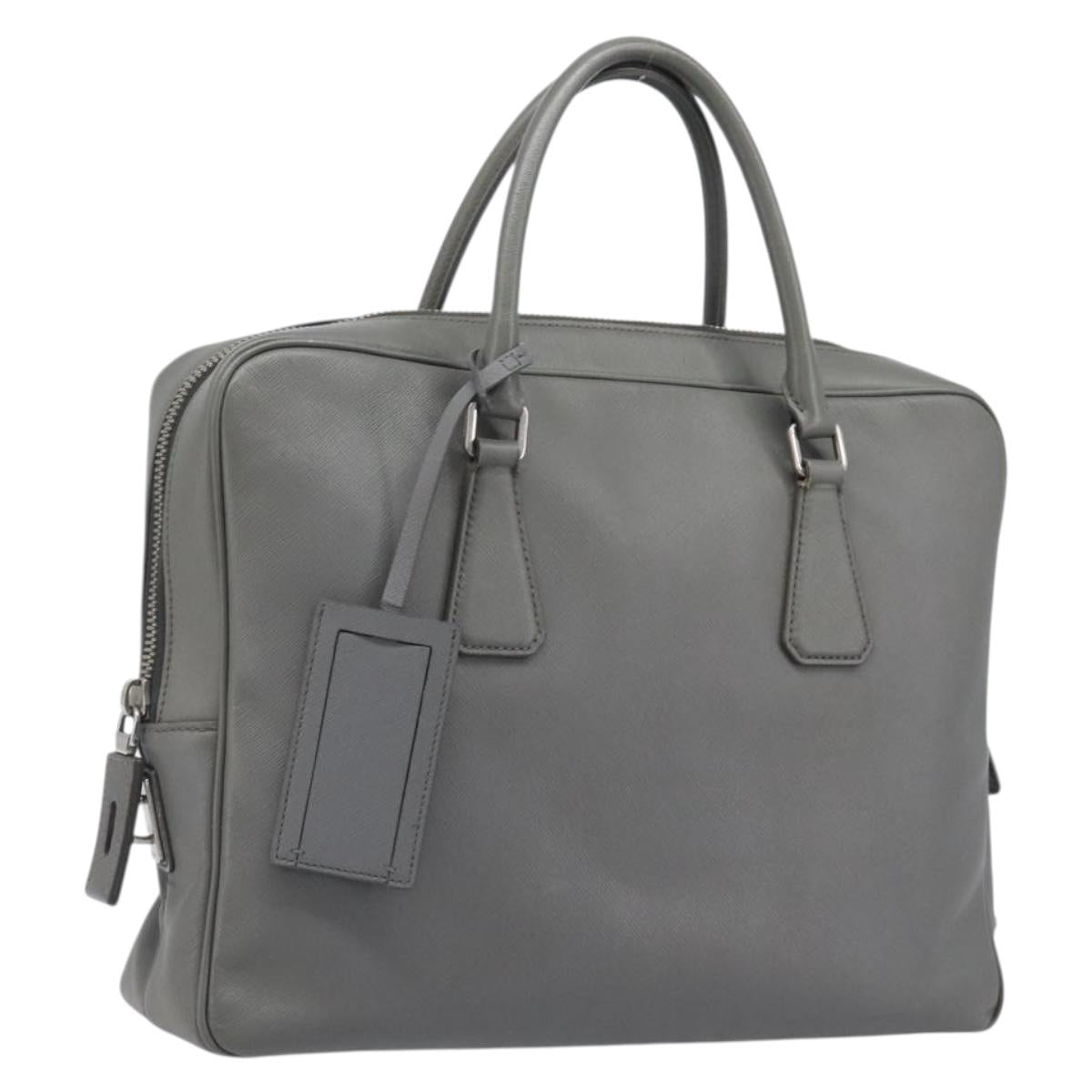 PRADA Business Bag Saffiano leather Gray Silver Auth bs37335A