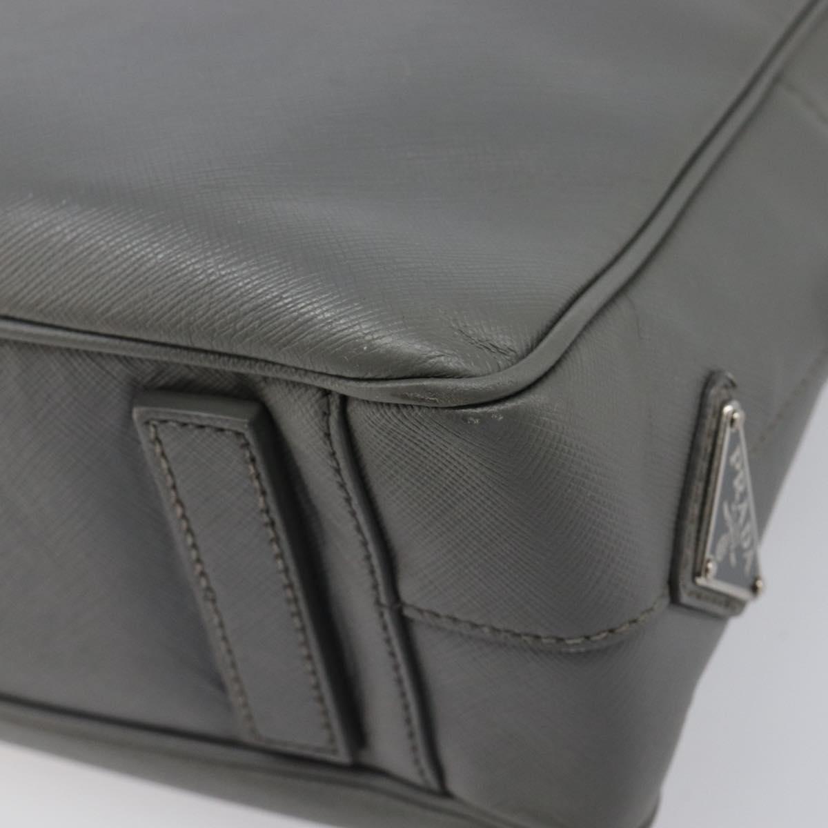 PRADA Business Bag Saffiano leather Gray Silver Auth bs37335A