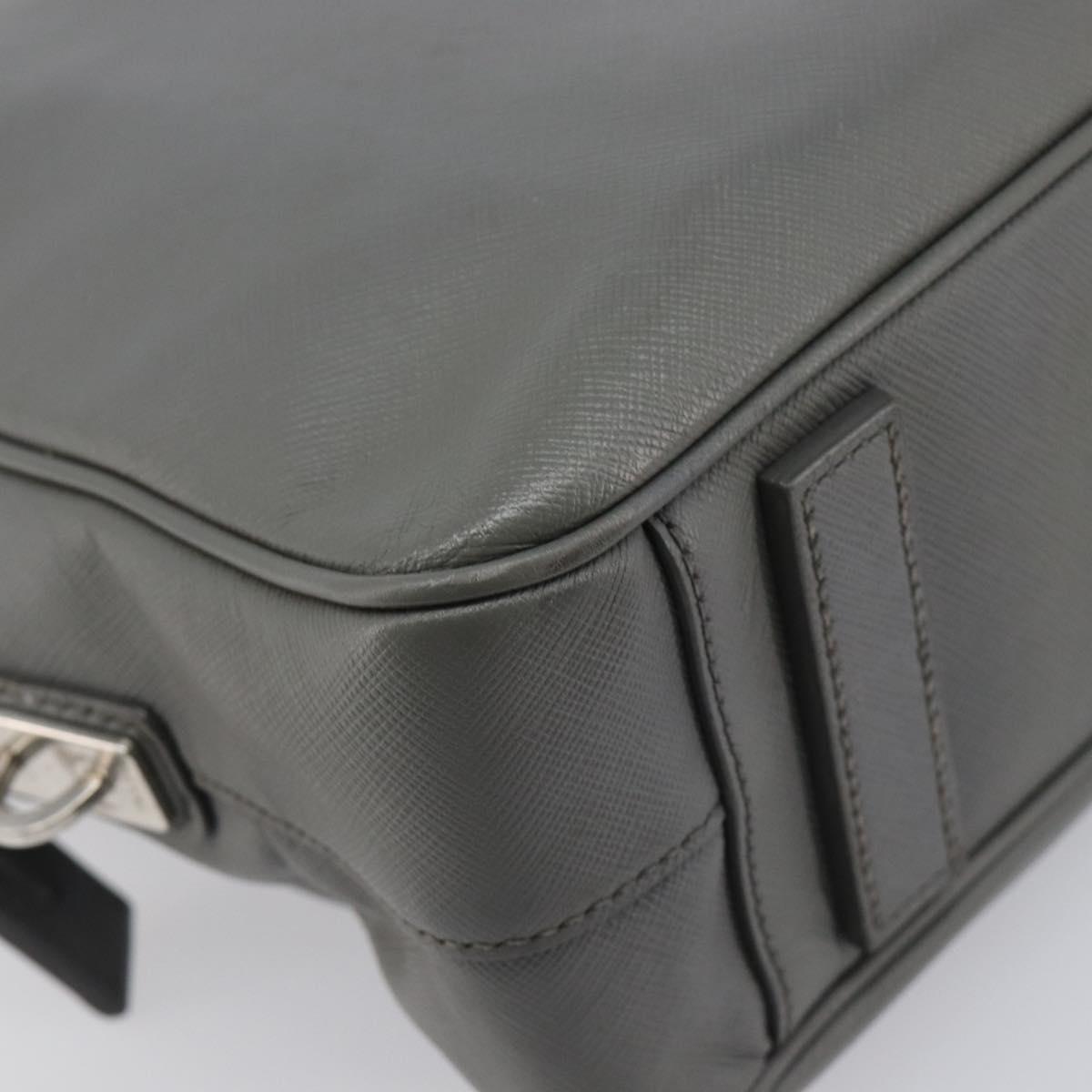 PRADA Business Bag Saffiano leather Gray Silver Auth bs37335A