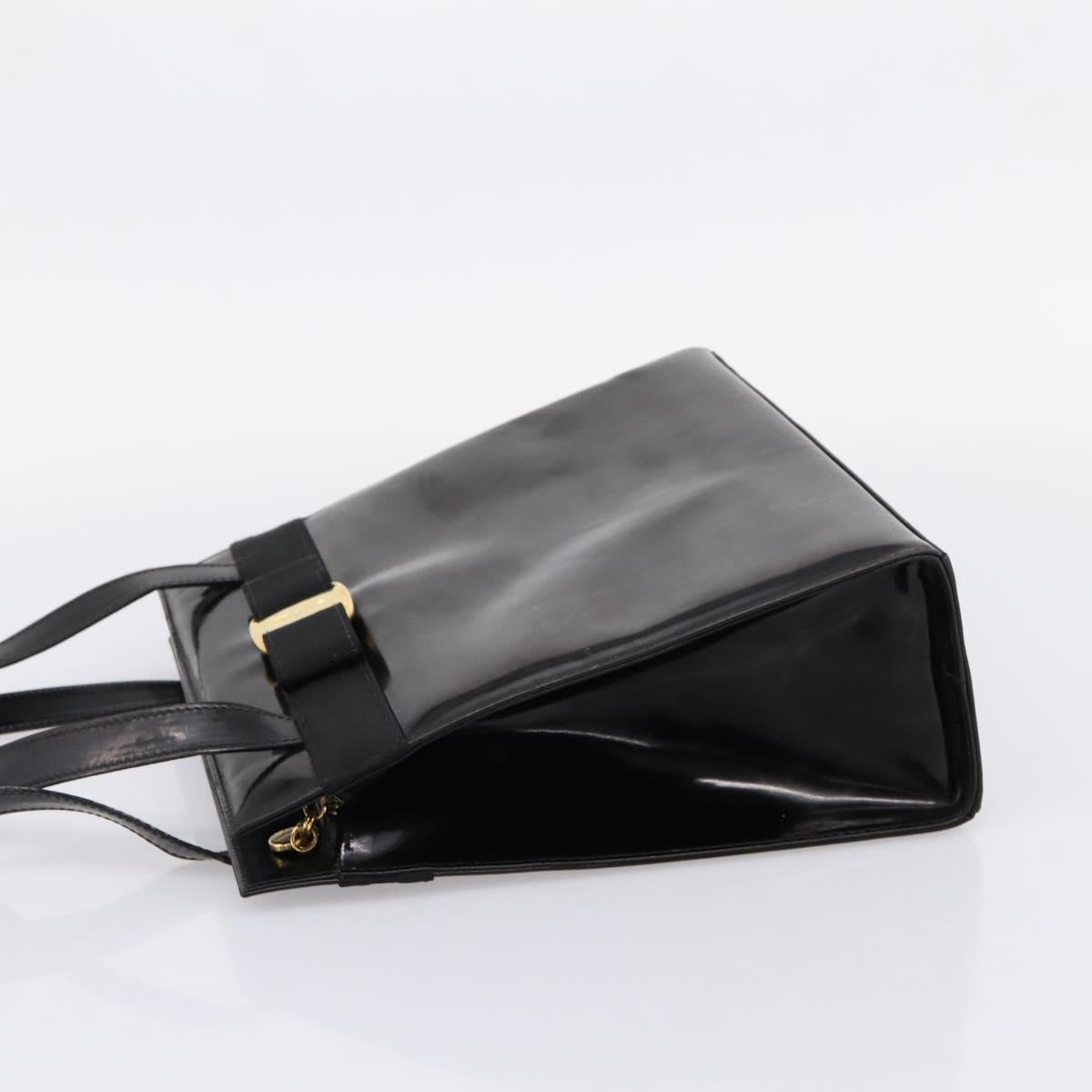 Salvatore Ferragamo Vala Tote Bag Patent leather Black Gold Auth bs37336
