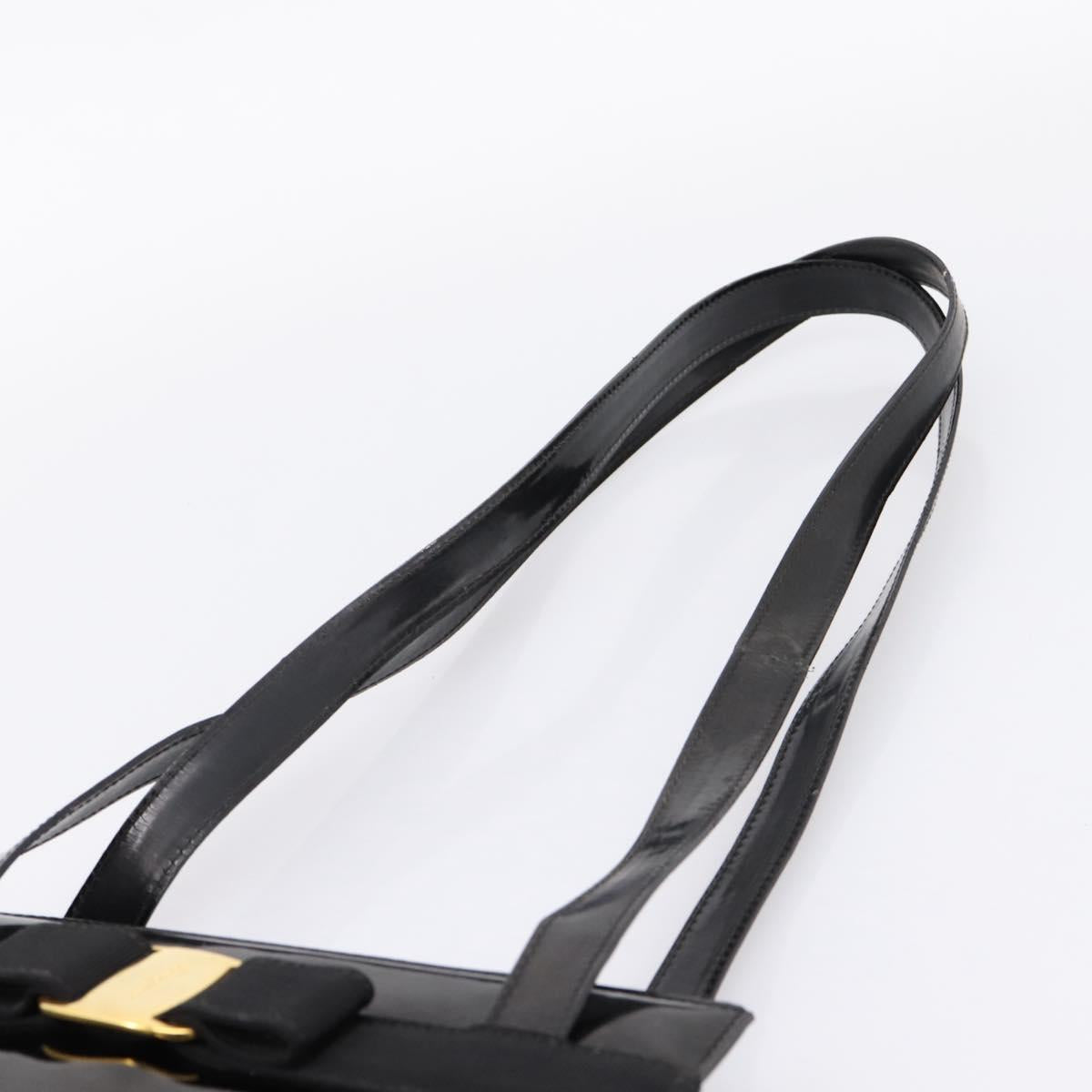 Salvatore Ferragamo Vala Tote Bag Patent leather Black Gold Auth bs37336