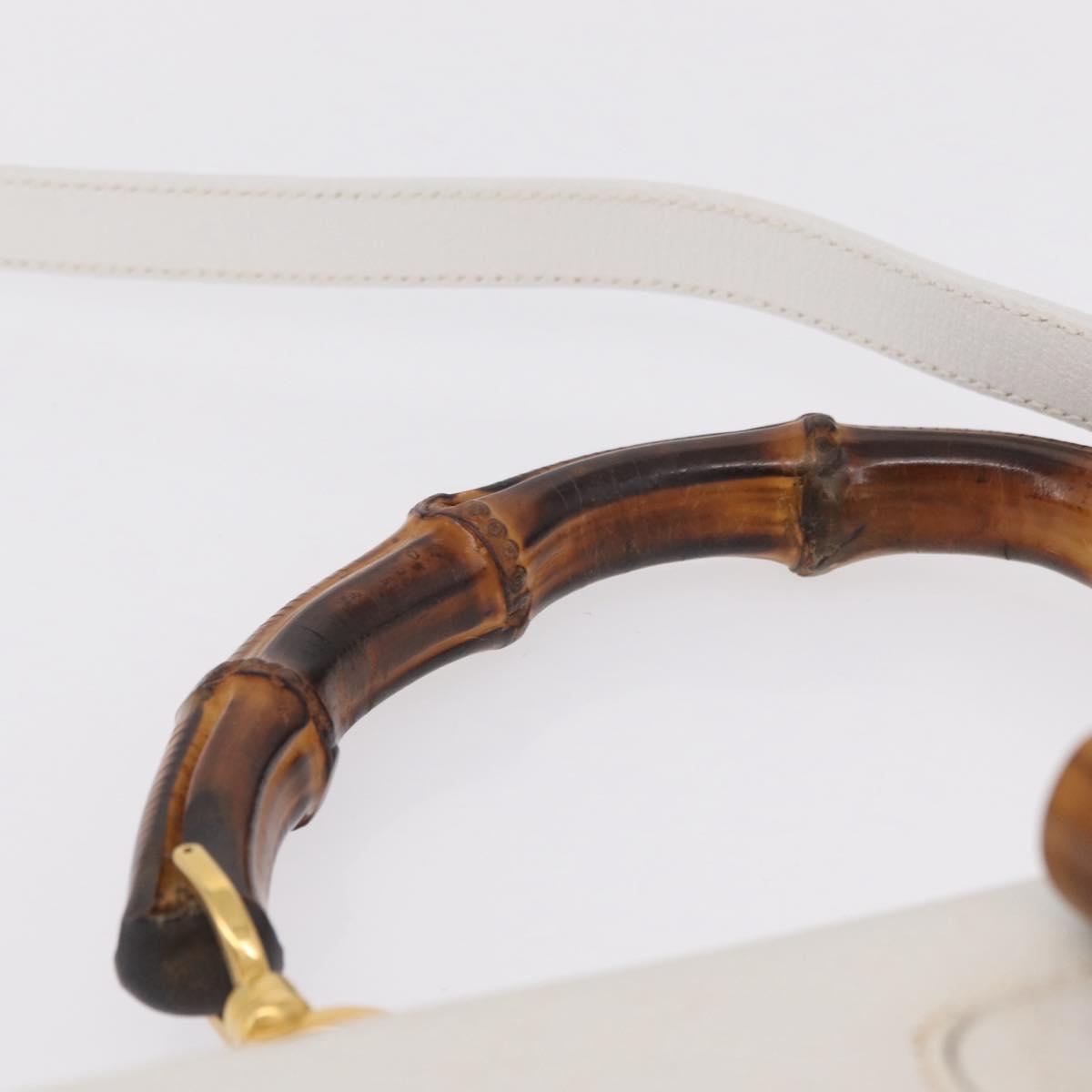 GUCCI Bamboo Hand Bag Leather 2way White Gold 000 2029 0633 Auth bs37338A