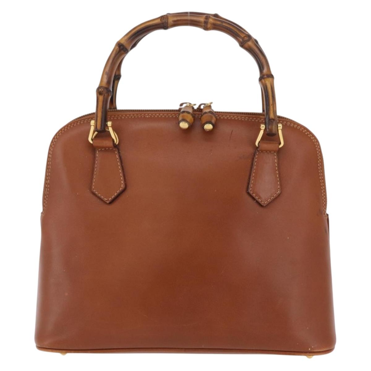 GUCCI Bamboo Hand Bag Leather Brown Gold 000 2058 0290 0 Auth bs37341
