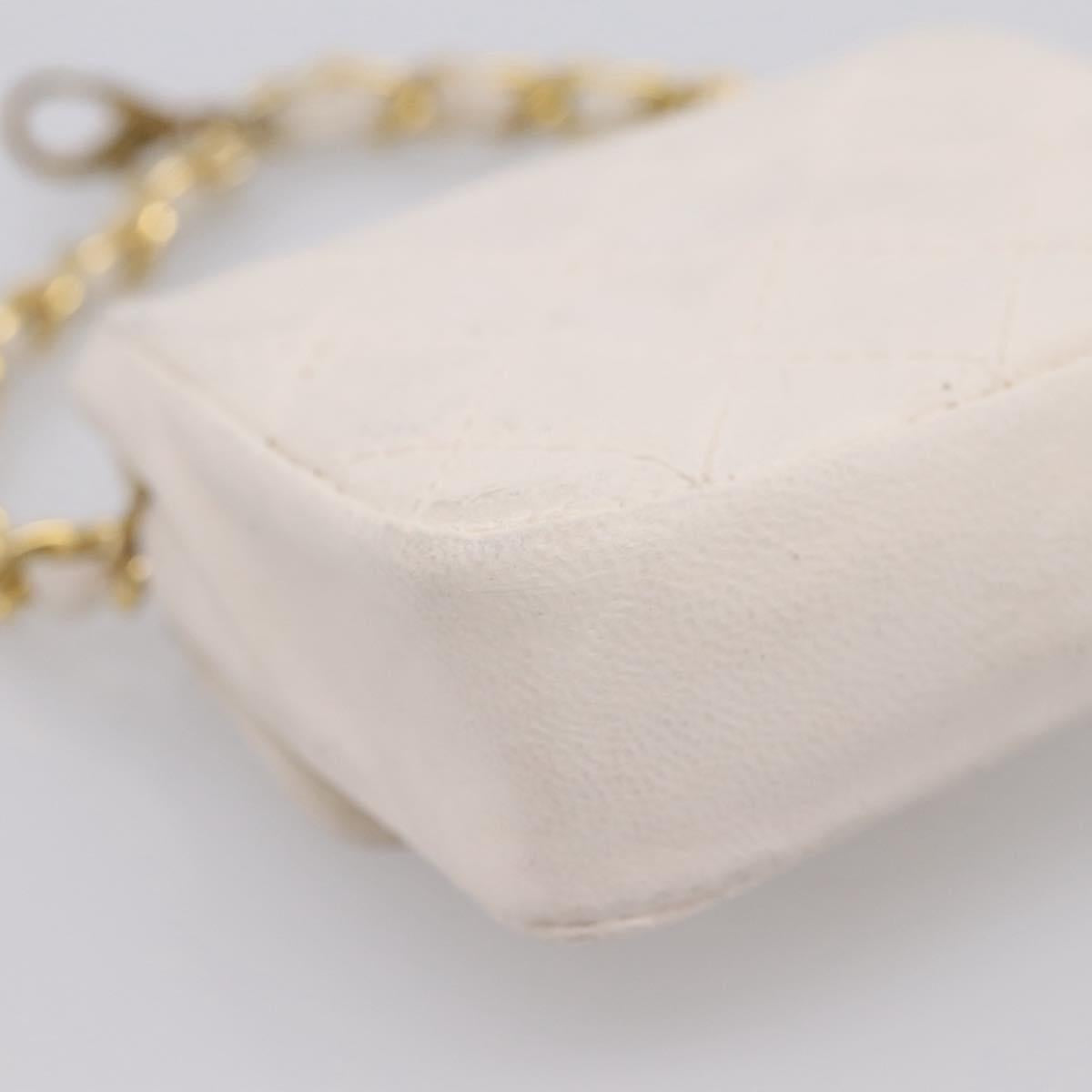 CHANEL Matelasse Charm Lamb Skin White Beige CC Auth bs37343