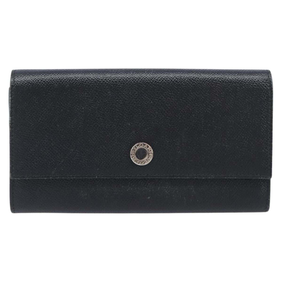 BVLGARI Long Wallet Leather 2 Set Black Auth bs37356