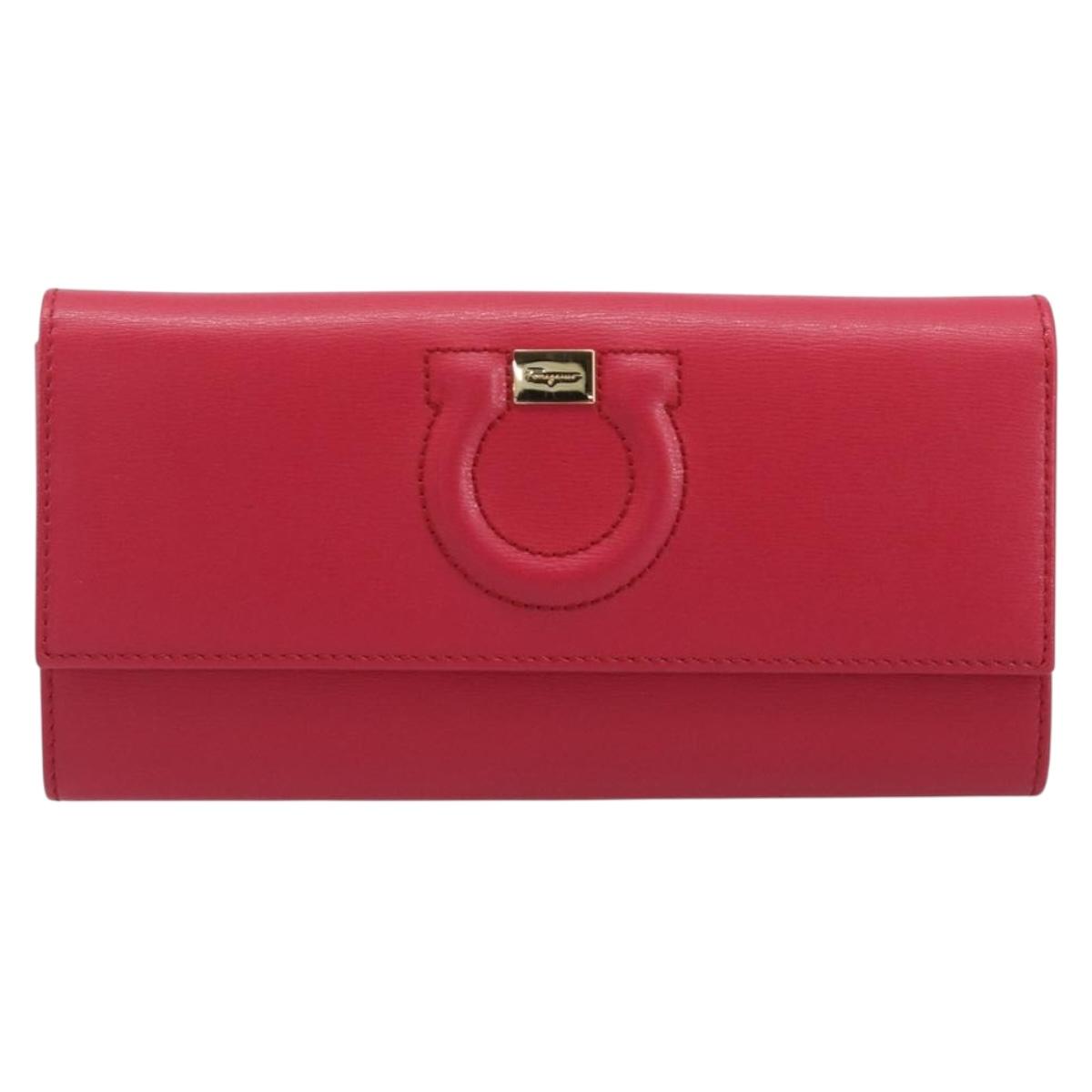 Salvatore Ferragamo Gancini Long Wallet Leather Pink Gold Auth bs37358V