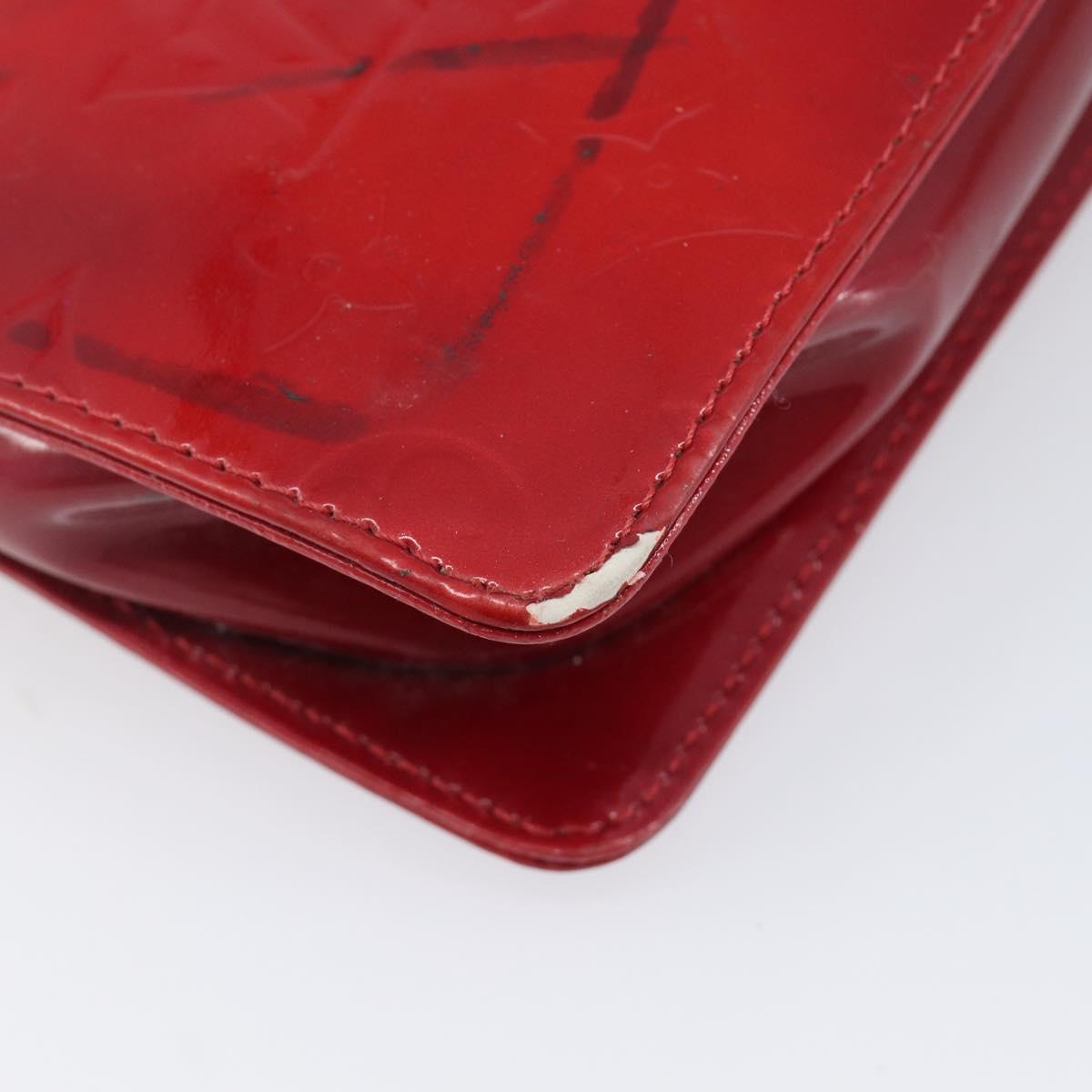 LOUIS VUITTON Monogram Vernis Motto Accessory Pouch Red M91137 LV Auth bs37359