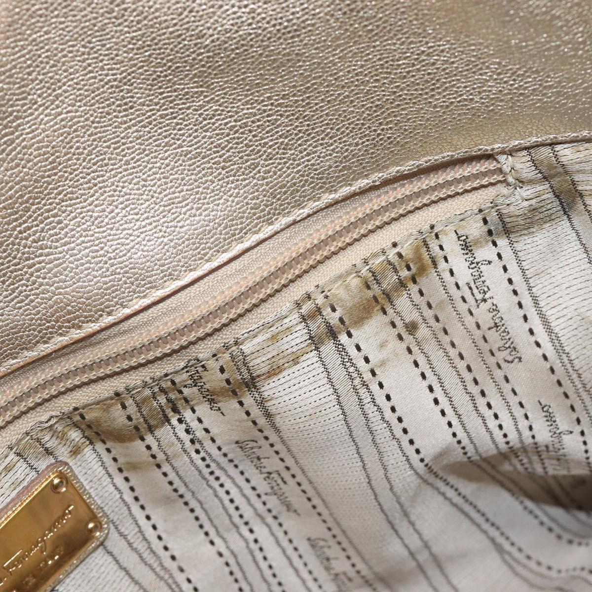 Salvatore Ferragamo Gancini Tote Bag Leather Gold Auth bs37360