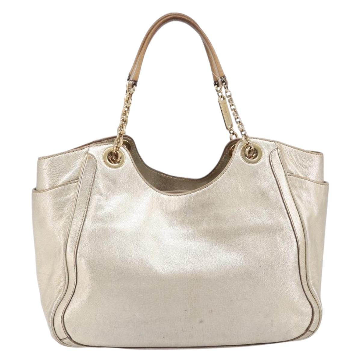 Salvatore Ferragamo Gancini Tote Bag Leather Gold Auth bs37360