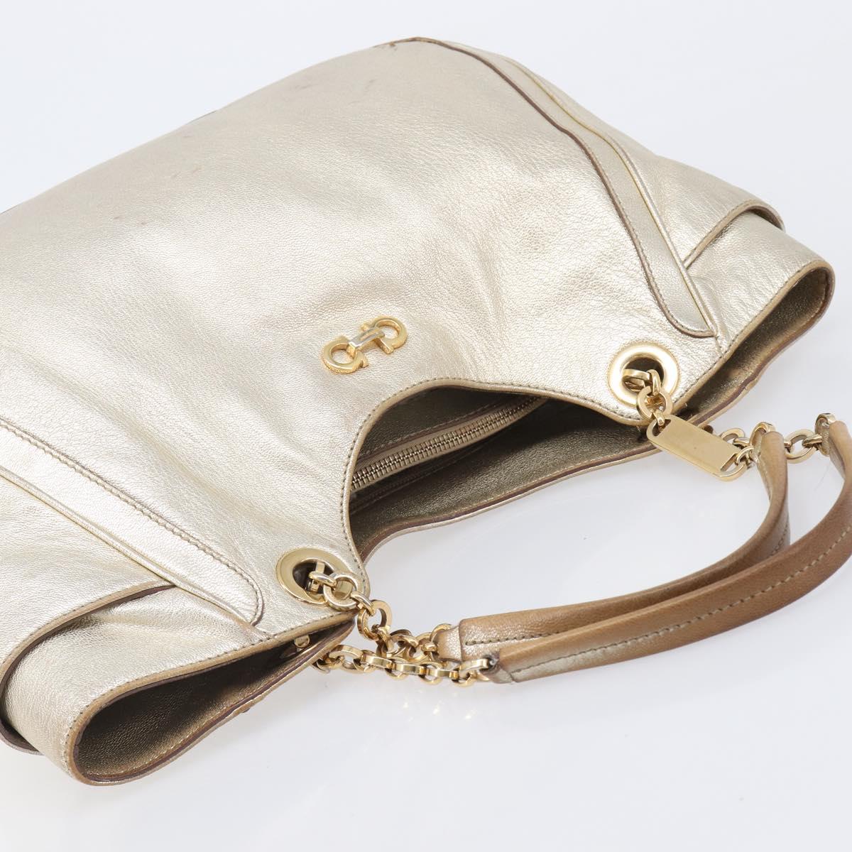 Salvatore Ferragamo Gancini Tote Bag Leather Gold Auth bs37360