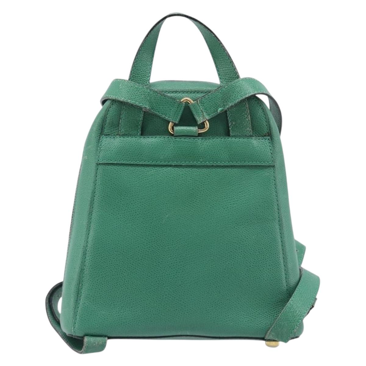 CELINE Backpack Leather Green Gold Auth bs37368